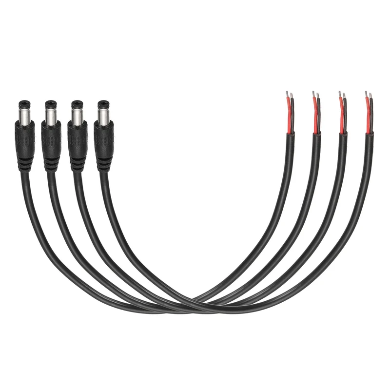 4Pcs DC Power Pigtail Cable, 30cm/1FT 20AWG 5.5x2.1mm Male Barrel Plug