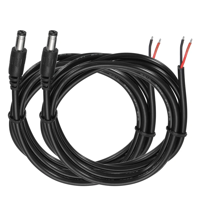 2Pcs DC Power Pigtail Cable, 150cm/4.9FT 20AWG 5.5x2.1mm Male Barrel Plug
