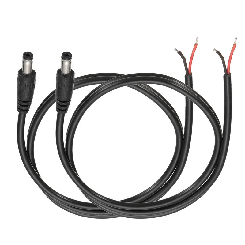 2Pcs DC Power Pigtail Cable, 100cm/3.3FT 20AWG 5.5x2.1mm Male Barrel Plug