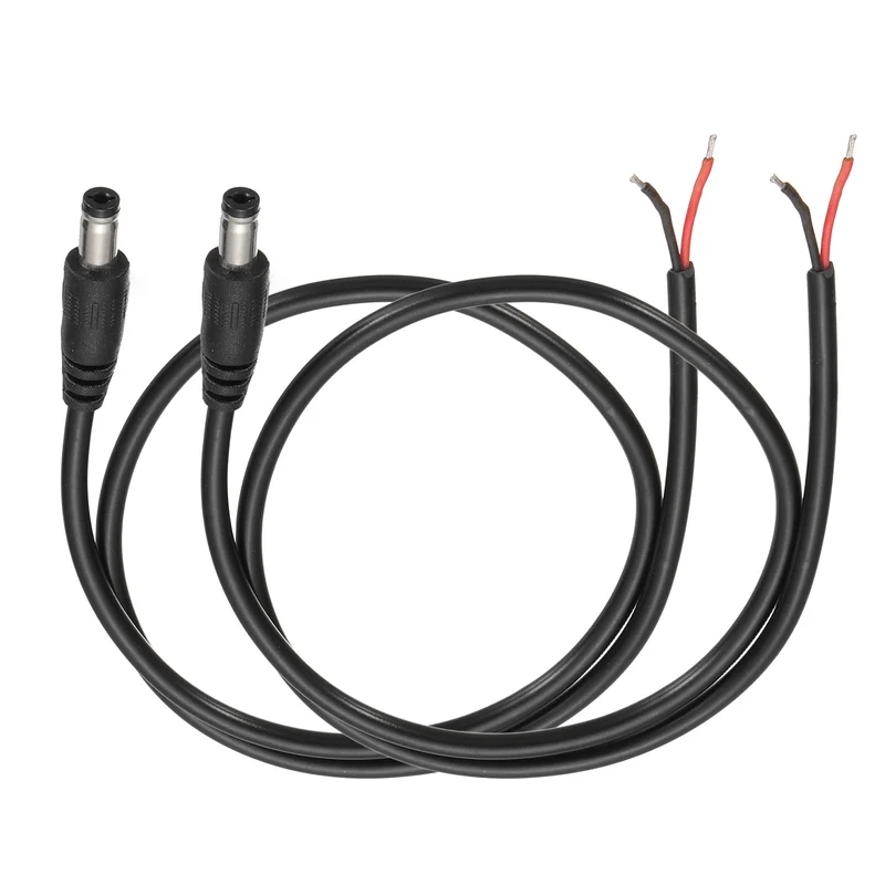 2Pcs DC Power Pigtail Cable, 50cm/1.6FT 20AWG 5.5x2.1mm Male Barrel Plug