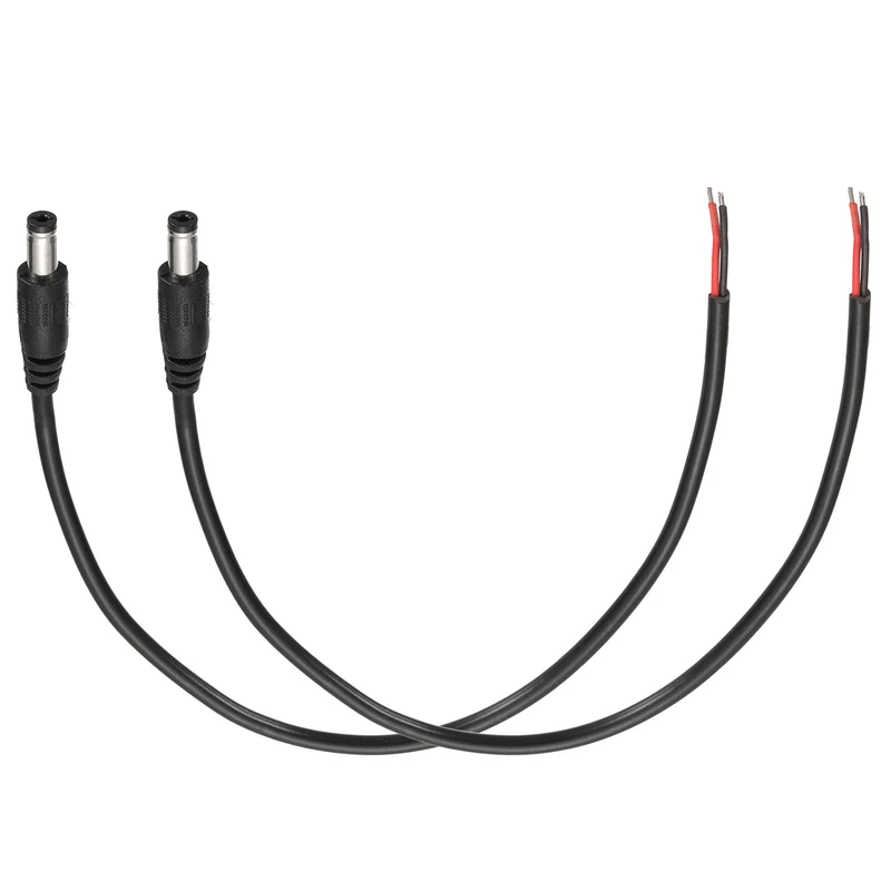 2Pcs DC Power Pigtail Cable, 30cm/1FT 20AWG 5.5x2.1mm Male Barrel Plug