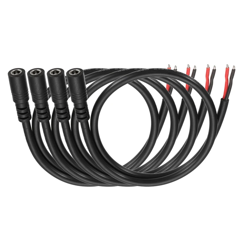 4Pcs DC Power Pigtail Cable, 50cm/1.6FT 14AWG 5.5x2.1mm FeMale Barrel Plug