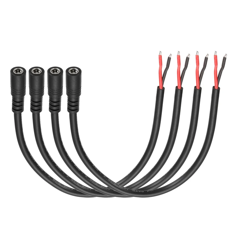 4Pcs DC Power Pigtail Cable, 30cm/1FT 14AWG 5.5x2.1mm FeMale Barrel Plug