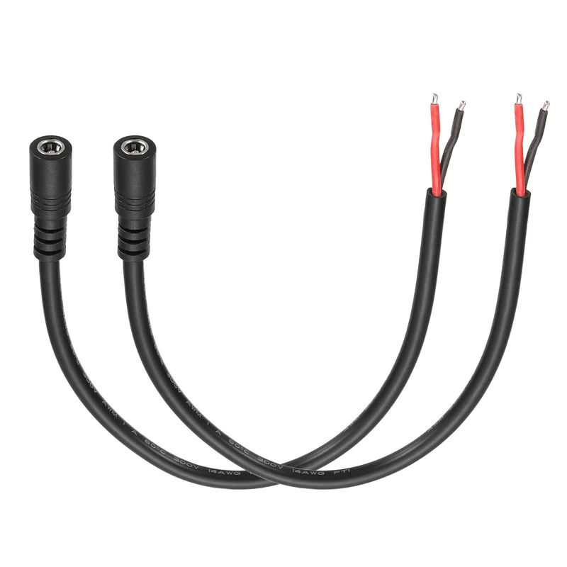 2Pcs DC Power Pigtail Cable, 30cm/1FT 14AWG 5.5x2.1mm FeMale Barrel Plug