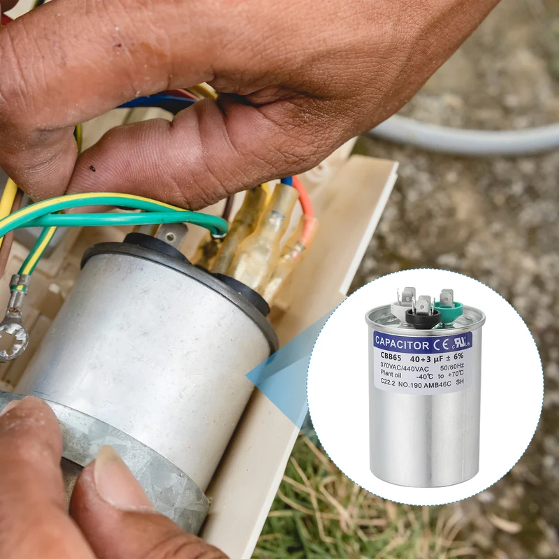 CBB65 Capacitor, 40+3uF 370-440 VAC 50/60Hz Aluminium Round Capacitor