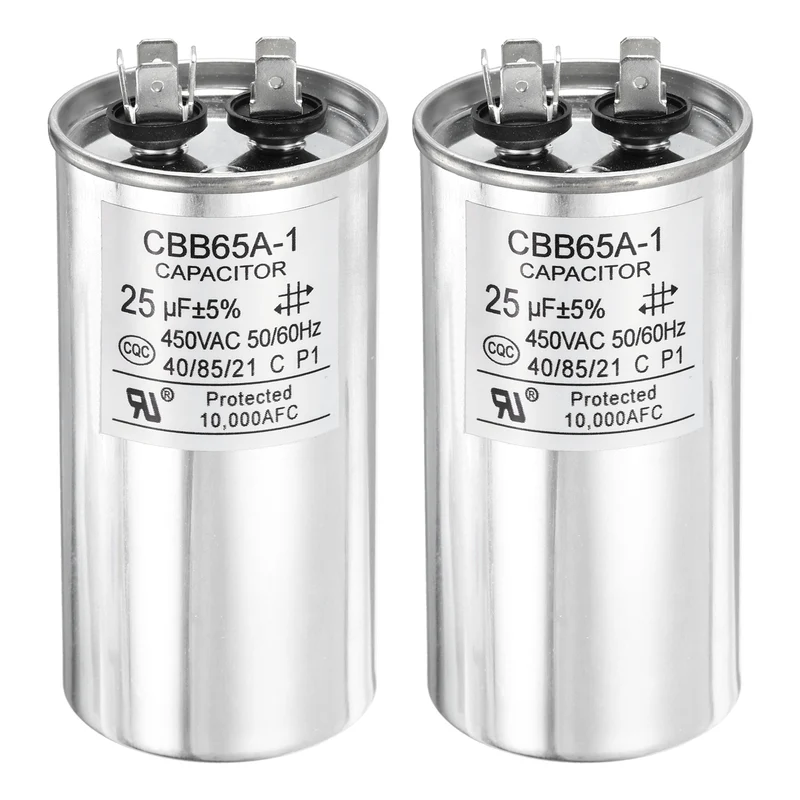 2 Pcs CBB65 Run Capacitor, Aluminum Case, 450V 25 F 5%