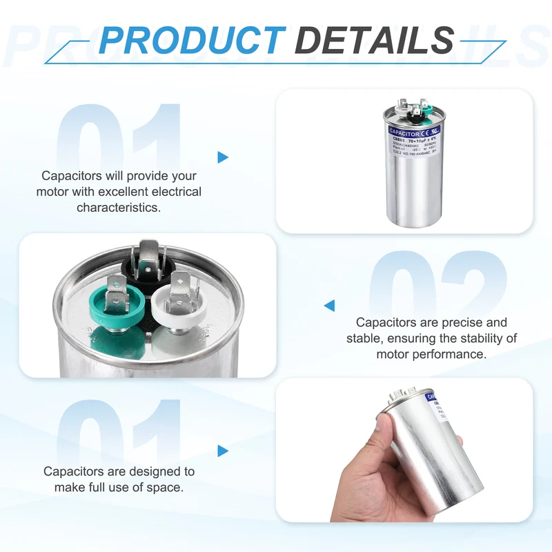 70+10MFD CBB65 Run Start Capacitor 70+10uF 370/440V Round AC Capacitor