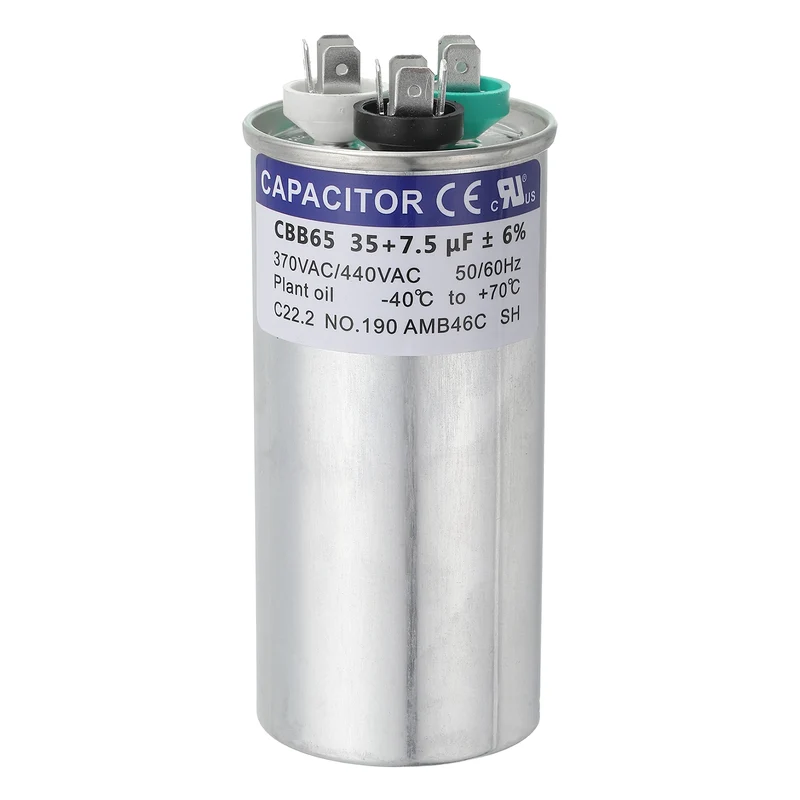 CBB65 Capacitor, 35+7.5uF 370-440 VAC 50/60Hz Aluminium Round Capacitor