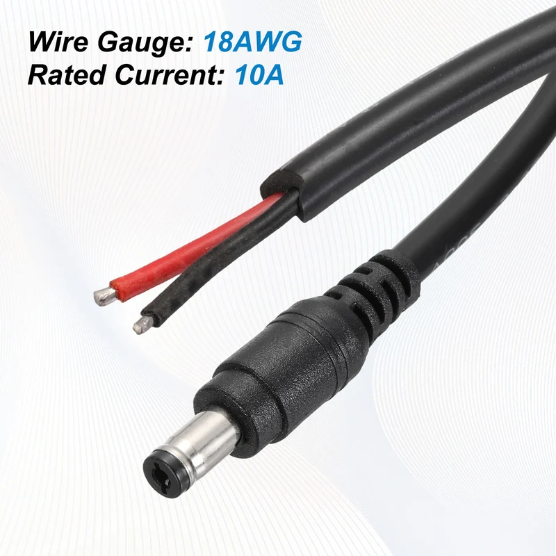 DC Power Pigtail Cable, 50cm/1.6FT 18AWG 5.5x2.1mm Male Barrel Plug