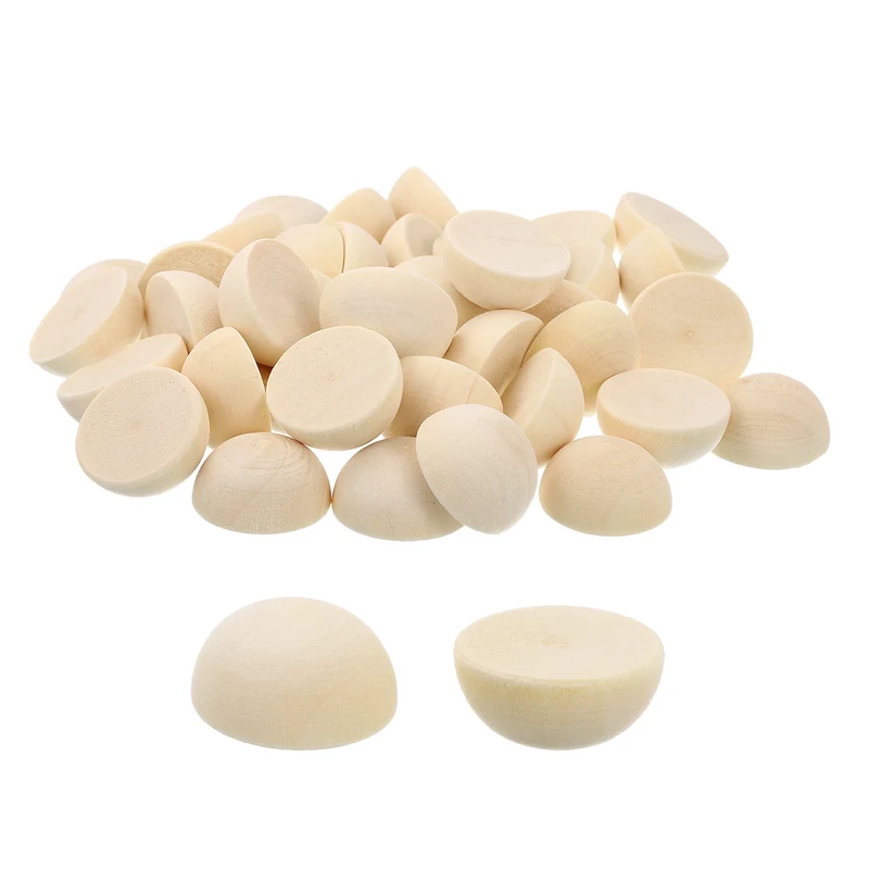 100Pcs Half Wood Beads, 20mm Unfinished Hemisphere Balls Round Natural Beads
