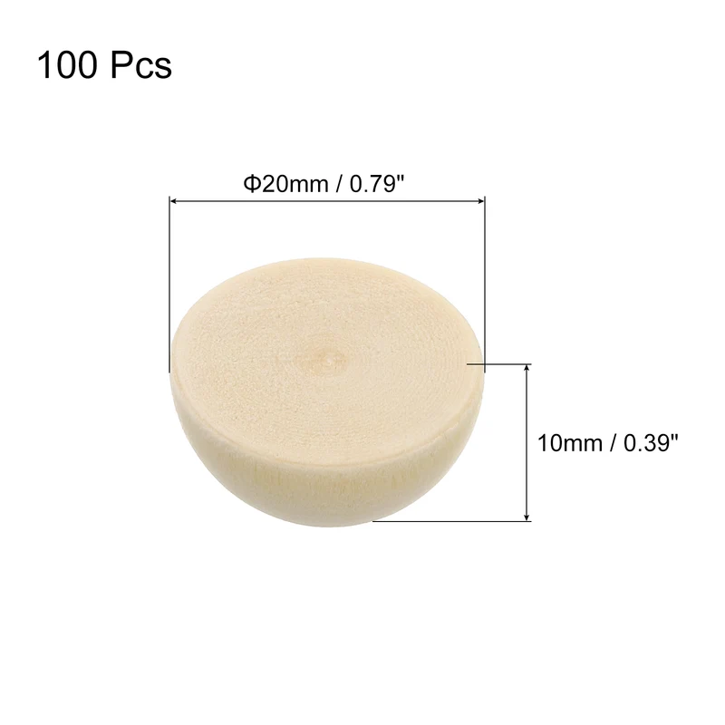 100Pcs Half Wood Beads, 20mm Unfinished Hemisphere Balls Round Natural Beads