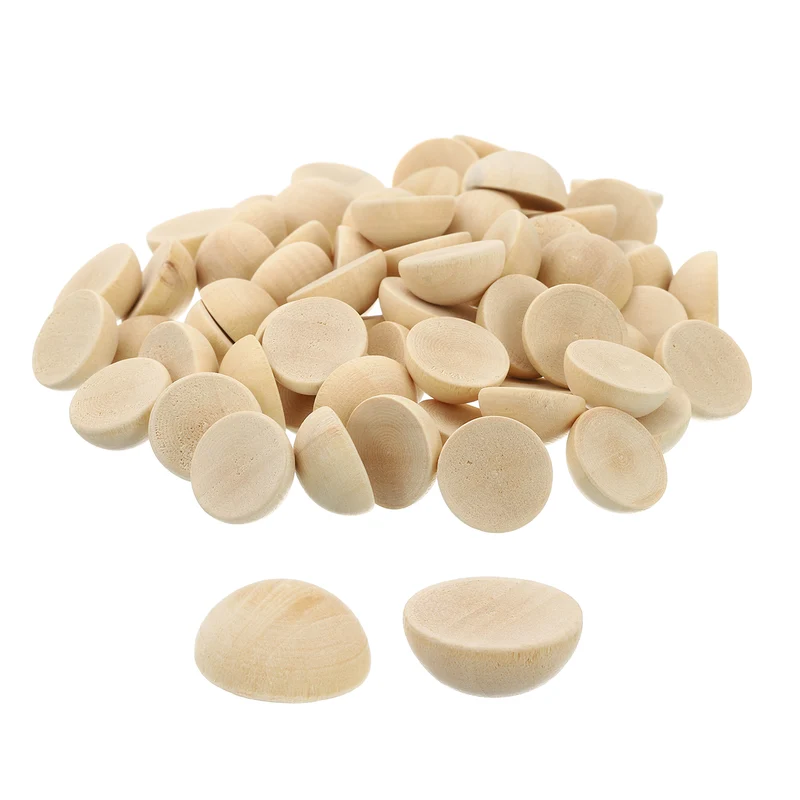 200Pcs Half Wood Beads, 15mm Unfinished Hemisphere Balls Round Natural Beads