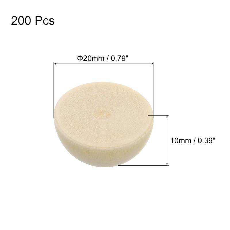200Pcs Half Wood Beads, 20mm Unfinished Hemisphere Balls Round Natural Beads