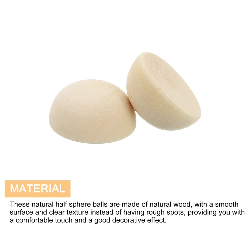 200Pcs Half Wood Beads, 20mm Unfinished Hemisphere Balls Round Natural Beads