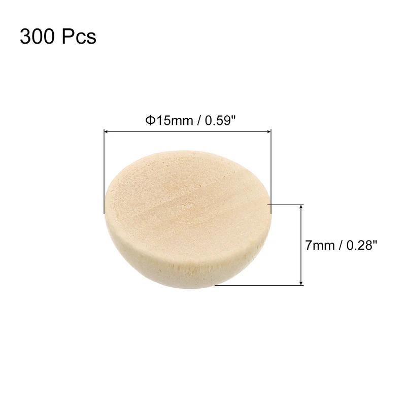 300Pcs Half Wood Beads, 15mm Unfinished Hemisphere Balls Round Natural Beads