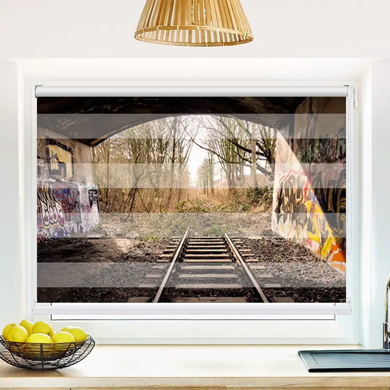 Klemmfix Doppelrollo "Bahnschienen Endstation" | Klemm Doppelrollo