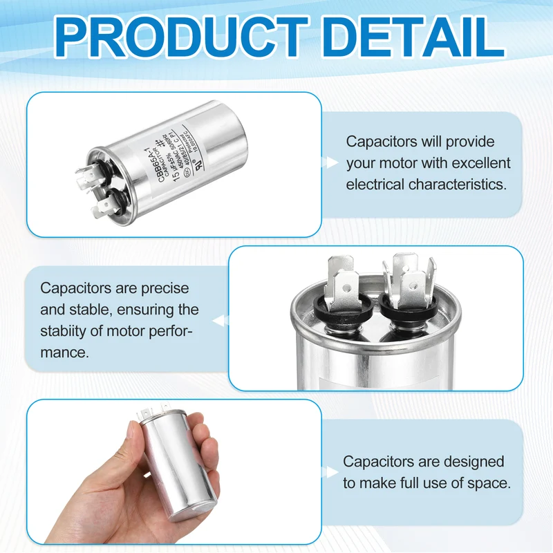 1 Pcs CBB65 Run Capacitor, Aluminum Case, 450V 15 F 5%