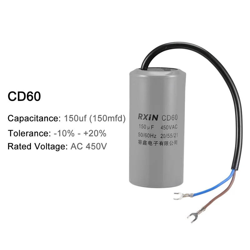150uf Motor Star Capacitor 150mfd AC 450V for Single-Phase 50/60Hz AC Motor 2Pcs