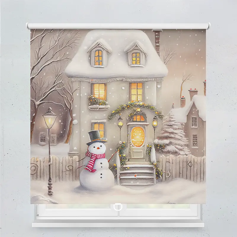 Springrollo Motiv "Schneemann Vor Haus"