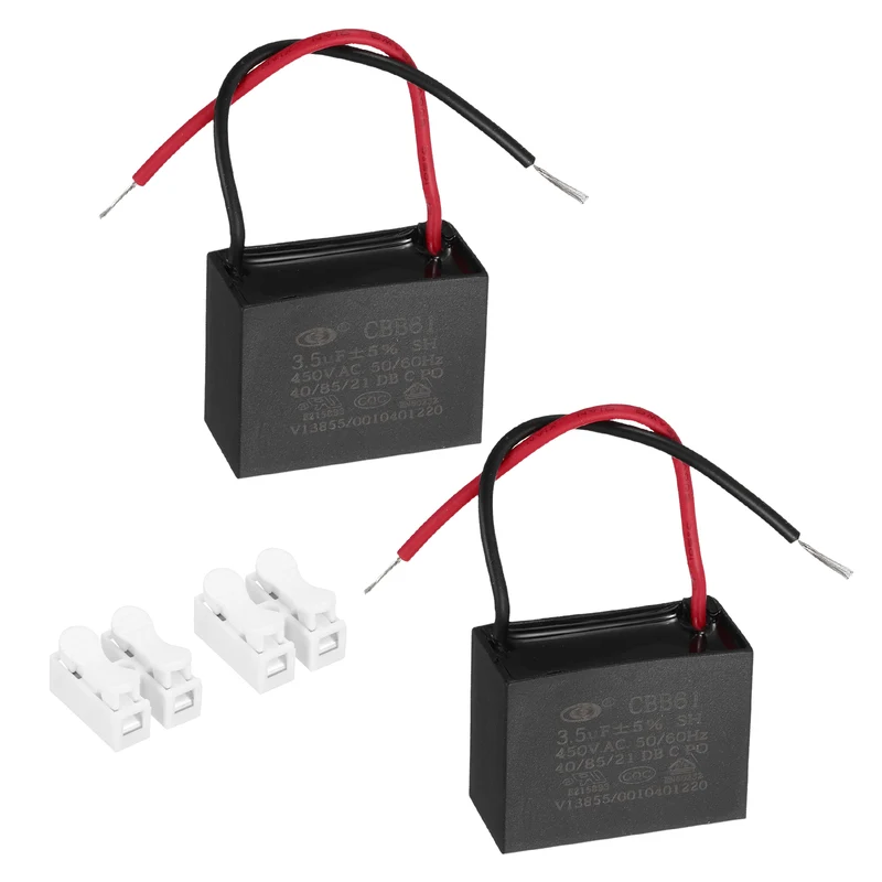 3.5uF 450V AC 2 Wires CBB61 Ceiling Fan Capacitor, 2pcs, 37.5x28.5x18mm