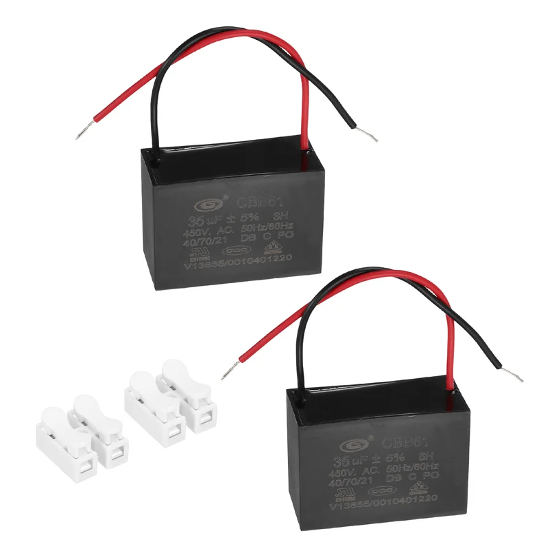 35uF 450V AC 2 Wires CBB61 Ceiling Fan Capacitor, 2pcs, 60x41.5x28mm
