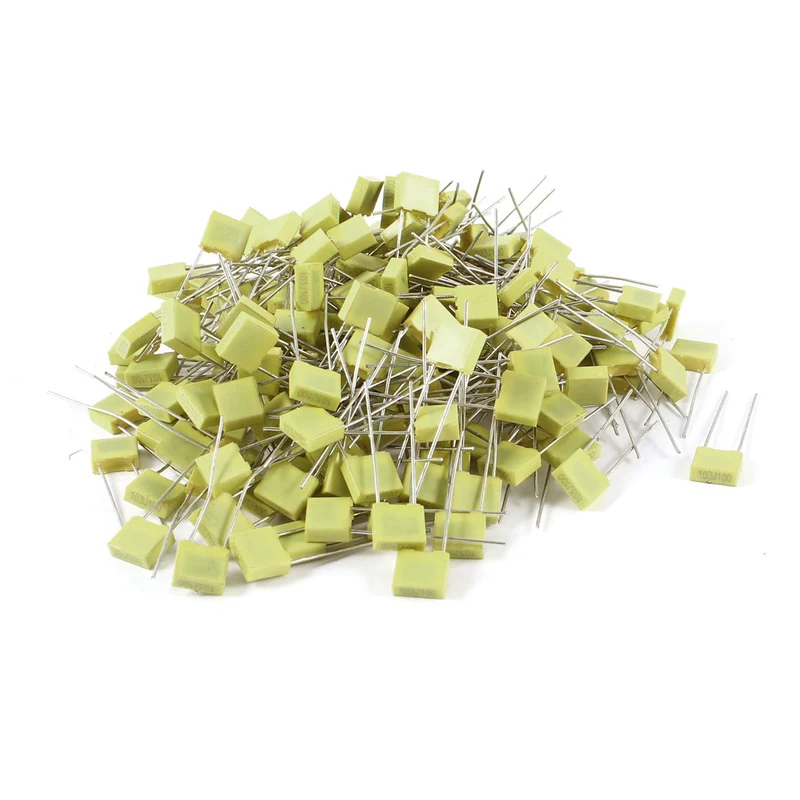 200 Pcs 100V 0.01uF 10NF Radial Lead Box Type Film Correction Capacitors Yellow