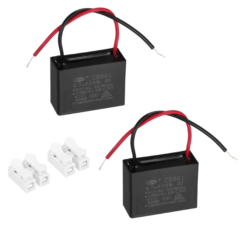 4.5uF 450V AC 2 Wires CBB61 Ceiling Fan Capacitor, 2pcs, 43x31x18mm