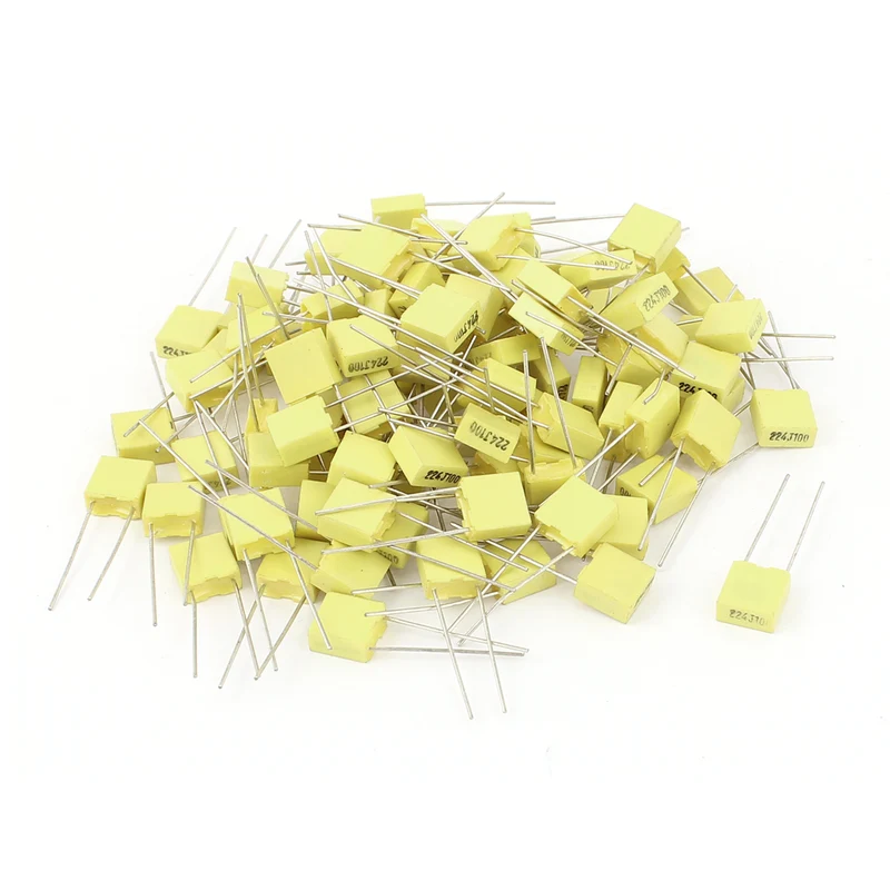50 Pcs 100V 0.22uF 220NF Radial Lead Box Type Film Correction Capacitors