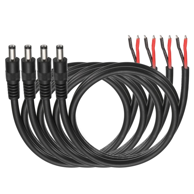 4Pcs DC Power Pigtail Cable, 100cm/3.3FT 14AWG 5.5x2.1mm Male Barrel Plug