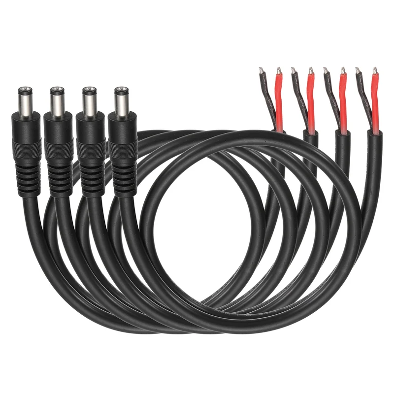 4Pcs DC Power Pigtail Cable, 50cm/1.6FT 14AWG 5.5x2.1mm Male Barrel Plug