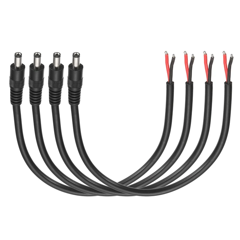 4Pcs DC Power Pigtail Cable, 30cm/1FT 14AWG 5.5x2.1mm Male Barrel Plug