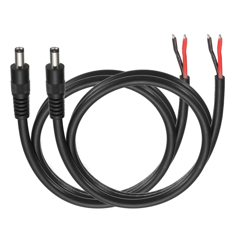 2Pcs DC Power Pigtail Cable, 100cm/3.3FT 14AWG 5.5x2.1mm Male Barrel Plug