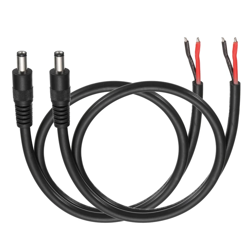 2Pcs DC Power Pigtail Cable, 50cm/1.6FT 14AWG 5.5x2.1mm Male Barrel Plug