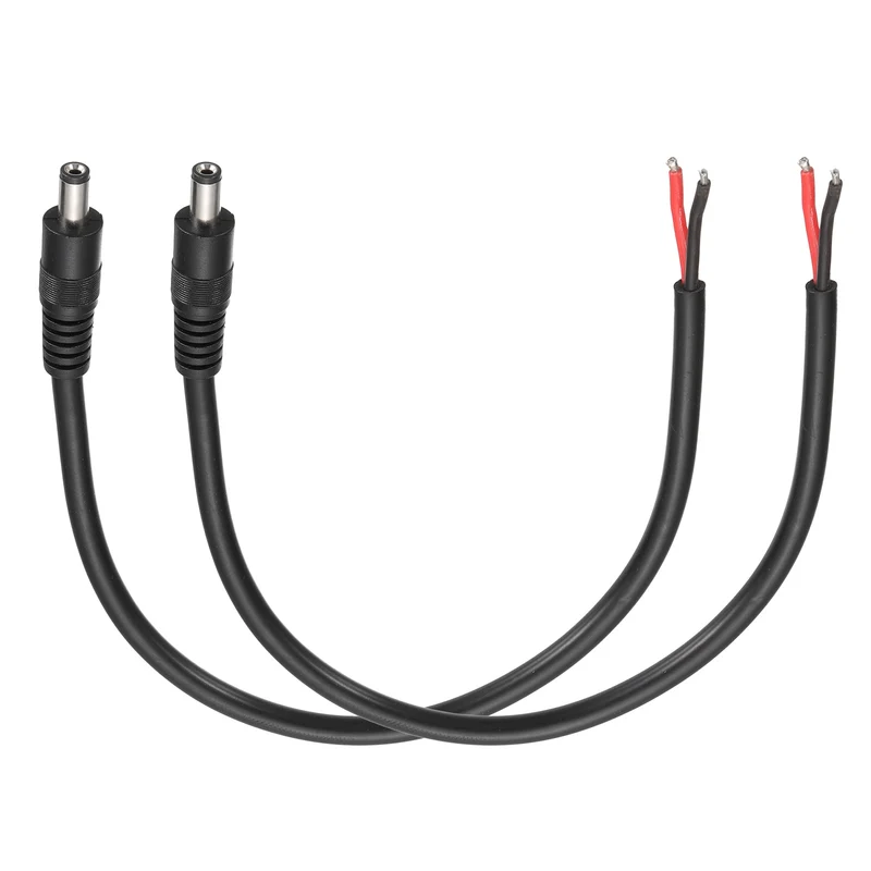 2Pcs DC Power Pigtail Cable, 30cm/1FT 14AWG 5.5x2.1mm Male Barrel Plug