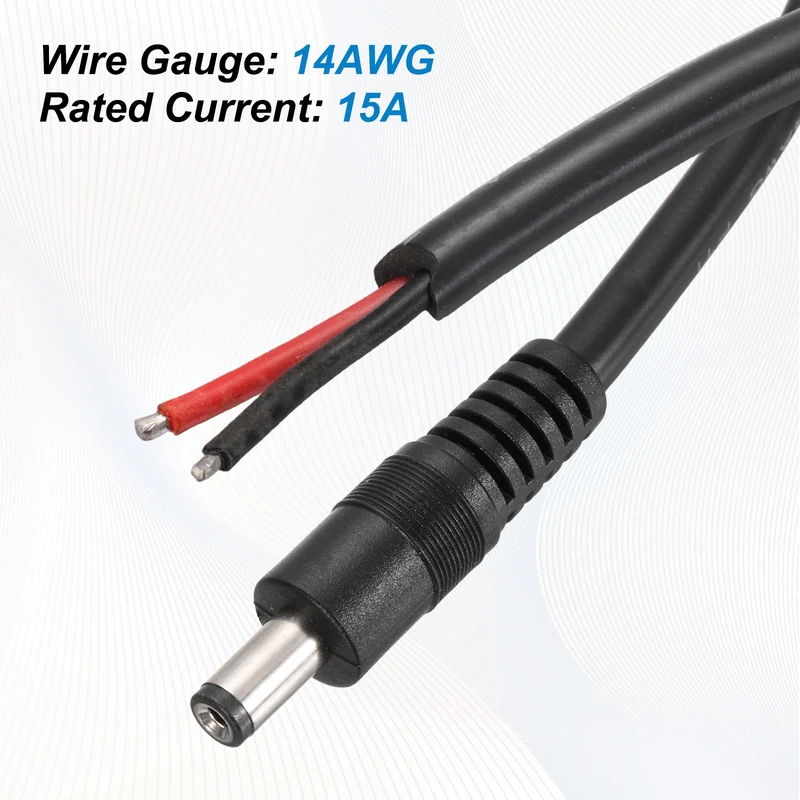 DC Power Pigtail Cable, 50cm/1.6FT 14AWG 5.5x2.1mm Male Barrel Plug