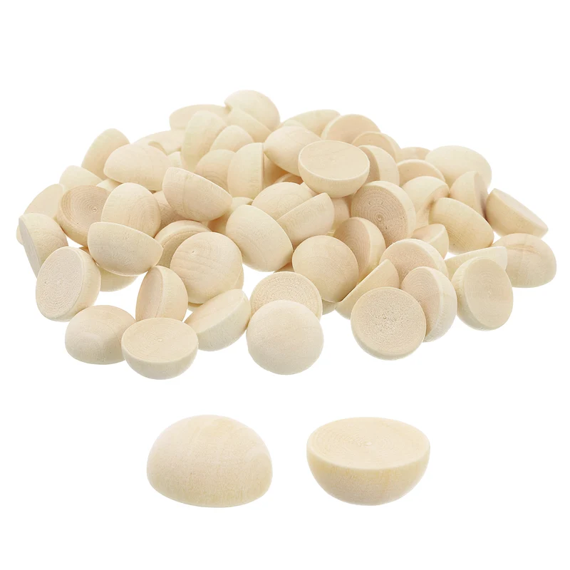 400Pcs Half Wood Beads, 12mm Unfinished Hemisphere Balls Round Natural Beads