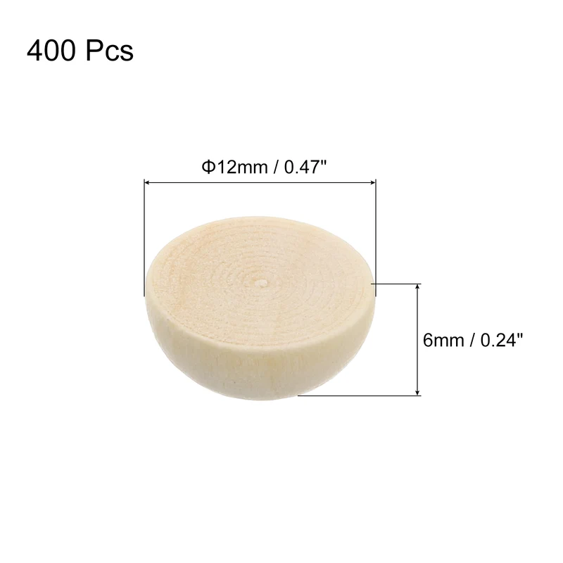 400Pcs Half Wood Beads, 12mm Unfinished Hemisphere Balls Round Natural Beads