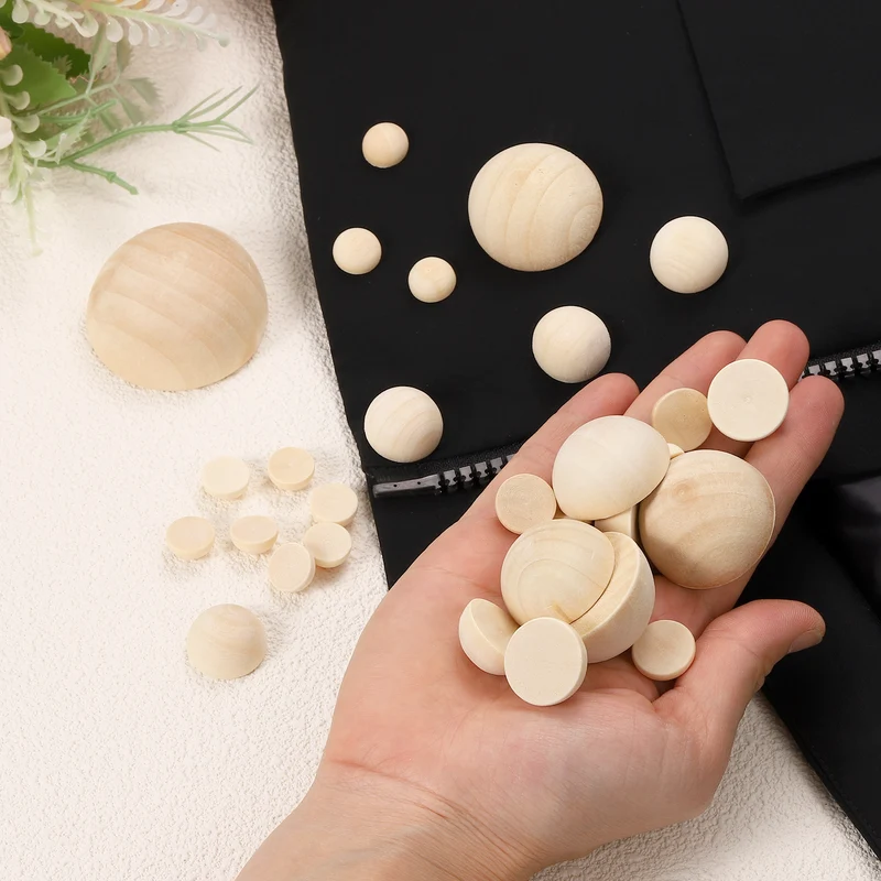 400Pcs Half Wood Beads, 12mm Unfinished Hemisphere Balls Round Natural Beads
