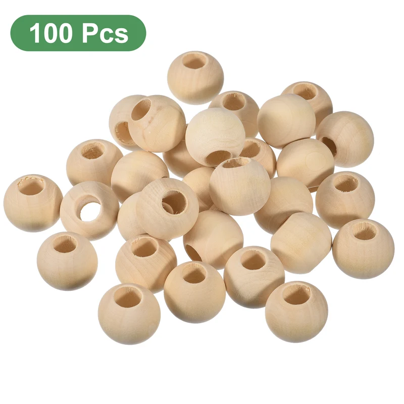 100Pcs 30mm Natural Wood Spacer Bead 15mm Hole Unfinished Round Wooden Beads