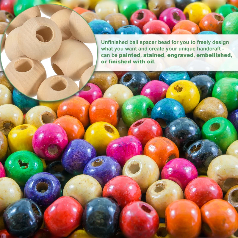 100Pcs 30mm Natural Wood Spacer Bead 15mm Hole Unfinished Round Wooden Beads