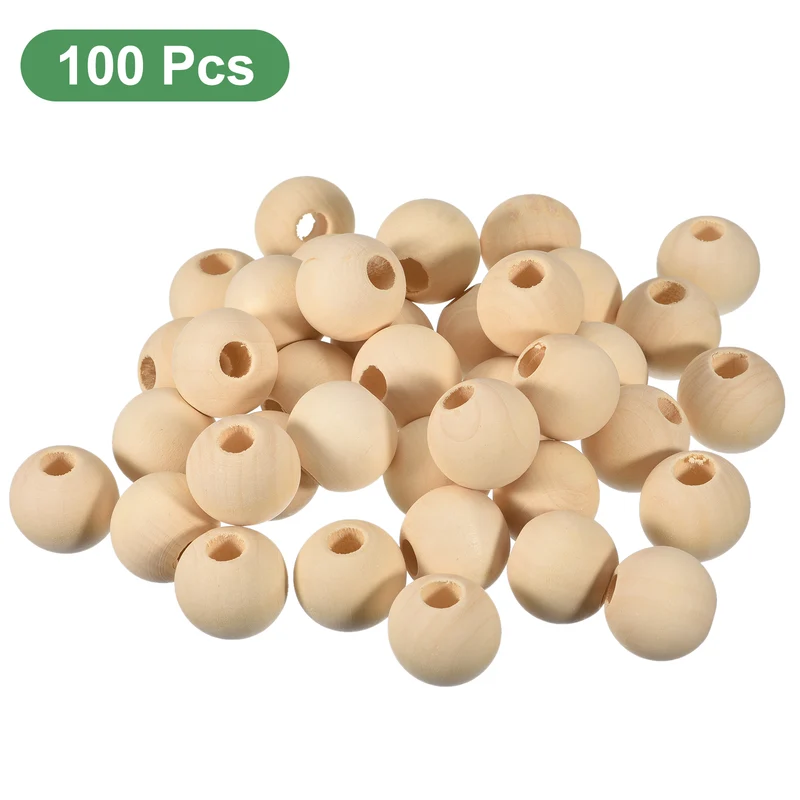 100Pcs 30mm Natural Wood Spacer Bead 10mm Hole Unfinished Round Wooden Beads