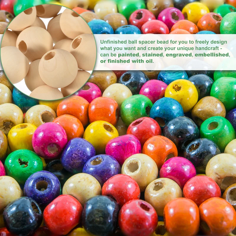 100Pcs 30mm Natural Wood Spacer Bead 10mm Hole Unfinished Round Wooden Beads