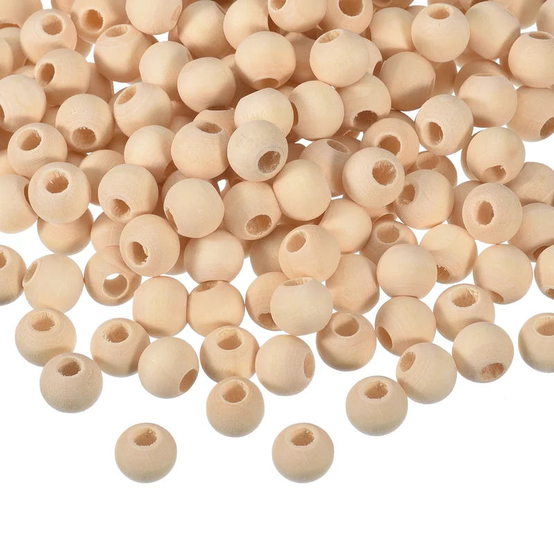 400Pcs 10mm Natural Wood Spacer Bead 4mm Hole Unfinished Round Wooden Beads