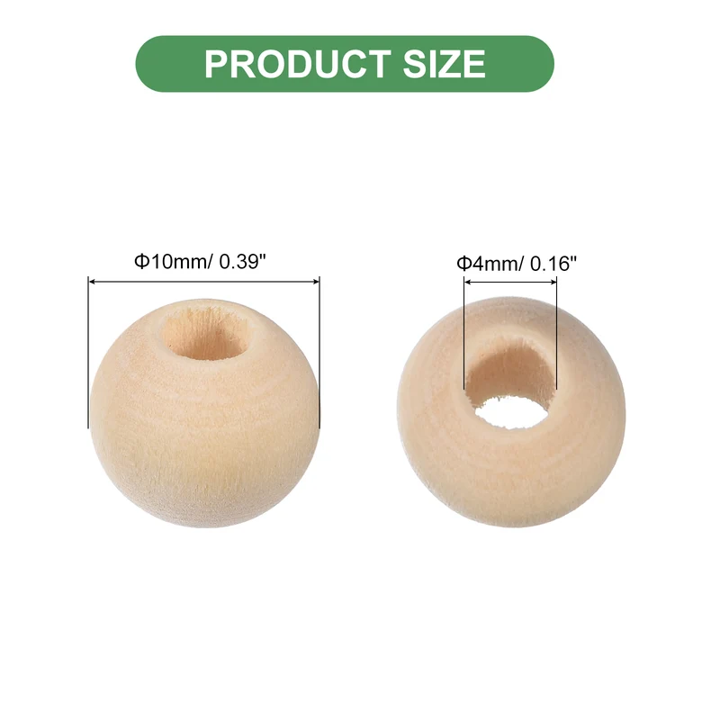 400Pcs 10mm Natural Wood Spacer Bead 4mm Hole Unfinished Round Wooden Beads