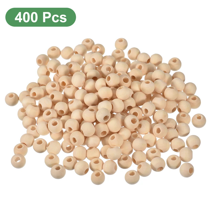 400Pcs 10mm Natural Wood Spacer Bead 4mm Hole Unfinished Round Wooden Beads
