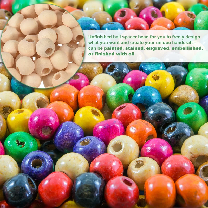 400Pcs 10mm Natural Wood Spacer Bead 4mm Hole Unfinished Round Wooden Beads