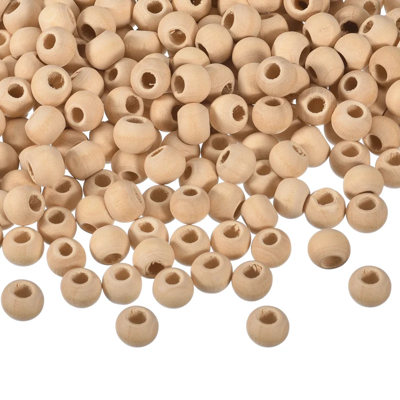 400Pcs 8mm Natural Wood Spacer Bead 3mm Hole Unfinished Round Wooden Beads