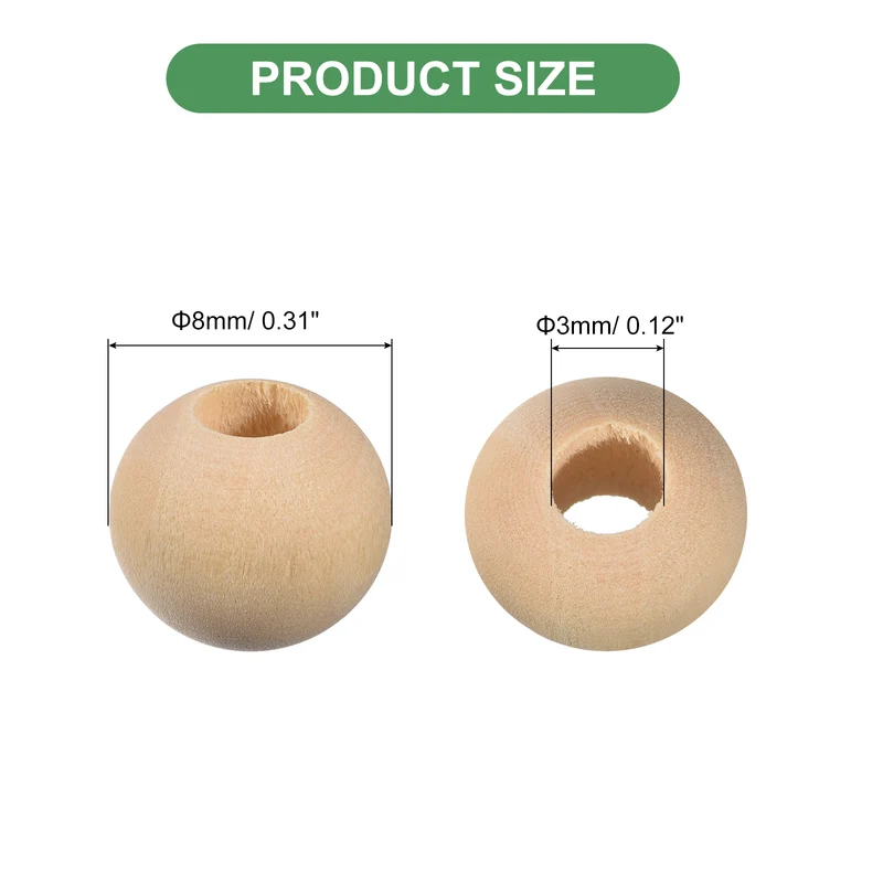 400Pcs 8mm Natural Wood Spacer Bead 3mm Hole Unfinished Round Wooden Beads
