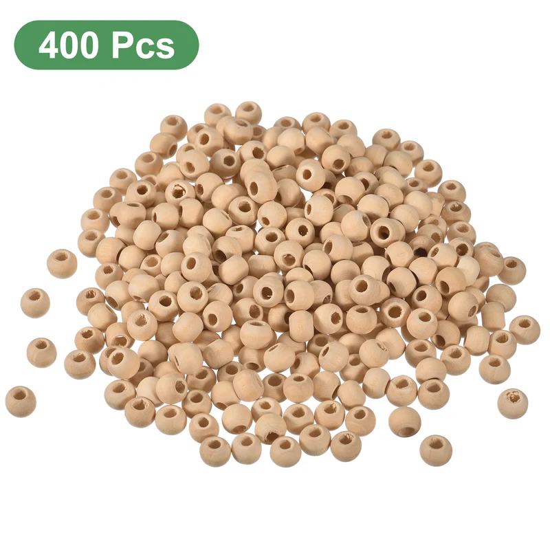400Pcs 8mm Natural Wood Spacer Bead 3mm Hole Unfinished Round Wooden Beads