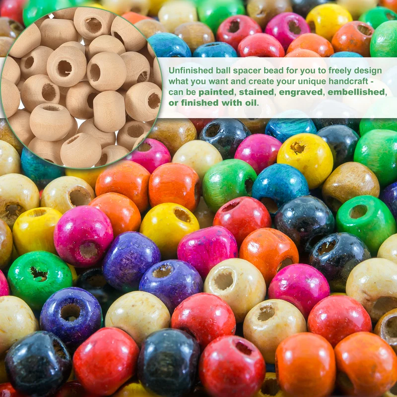 400Pcs 8mm Natural Wood Spacer Bead 3mm Hole Unfinished Round Wooden Beads